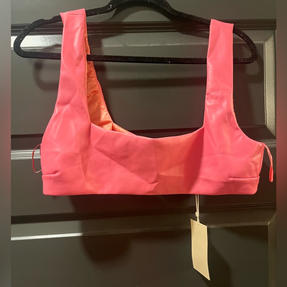 Meshki Barbie pink leather crop top/ bralette